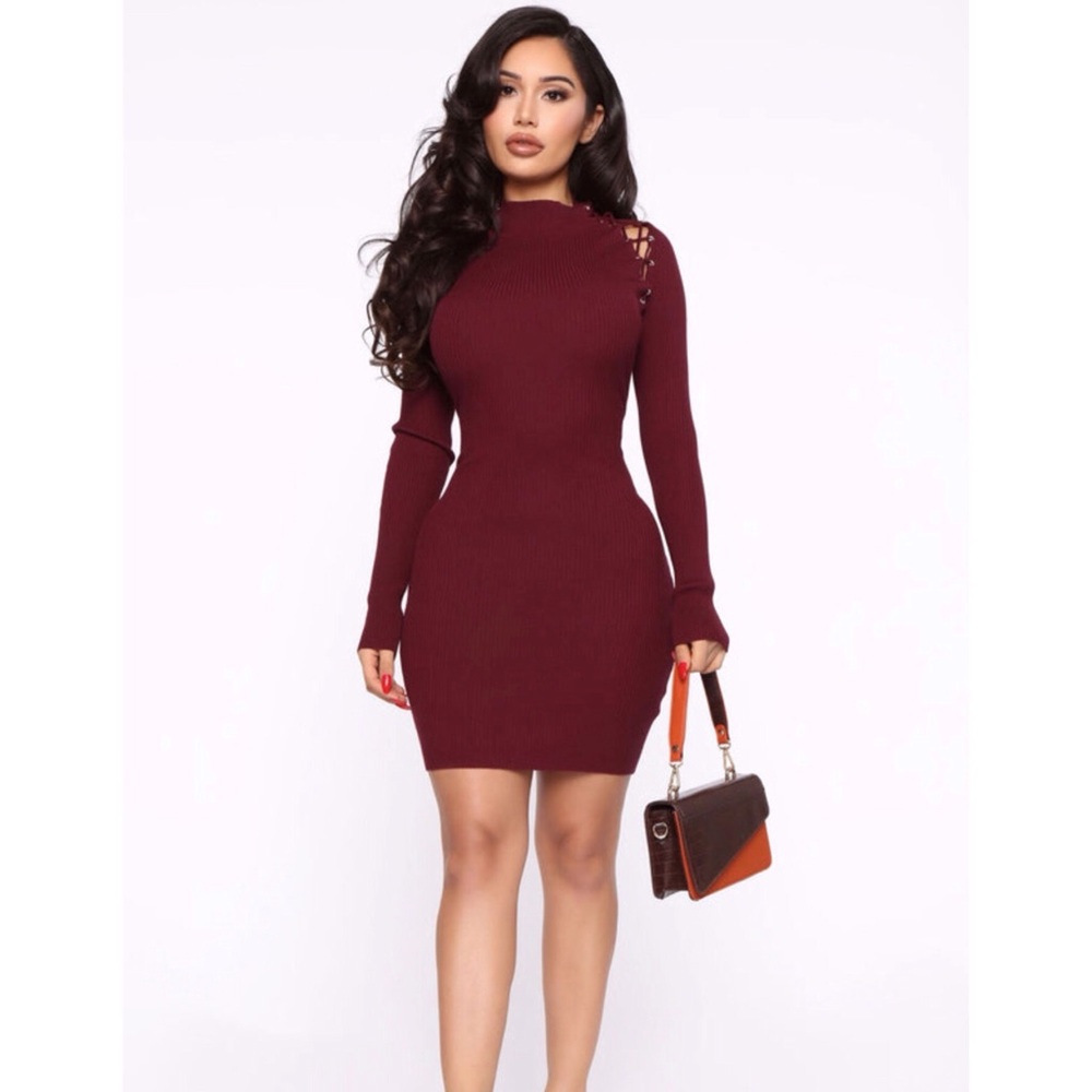 Arie Sweater Mini Dress - Burgundy